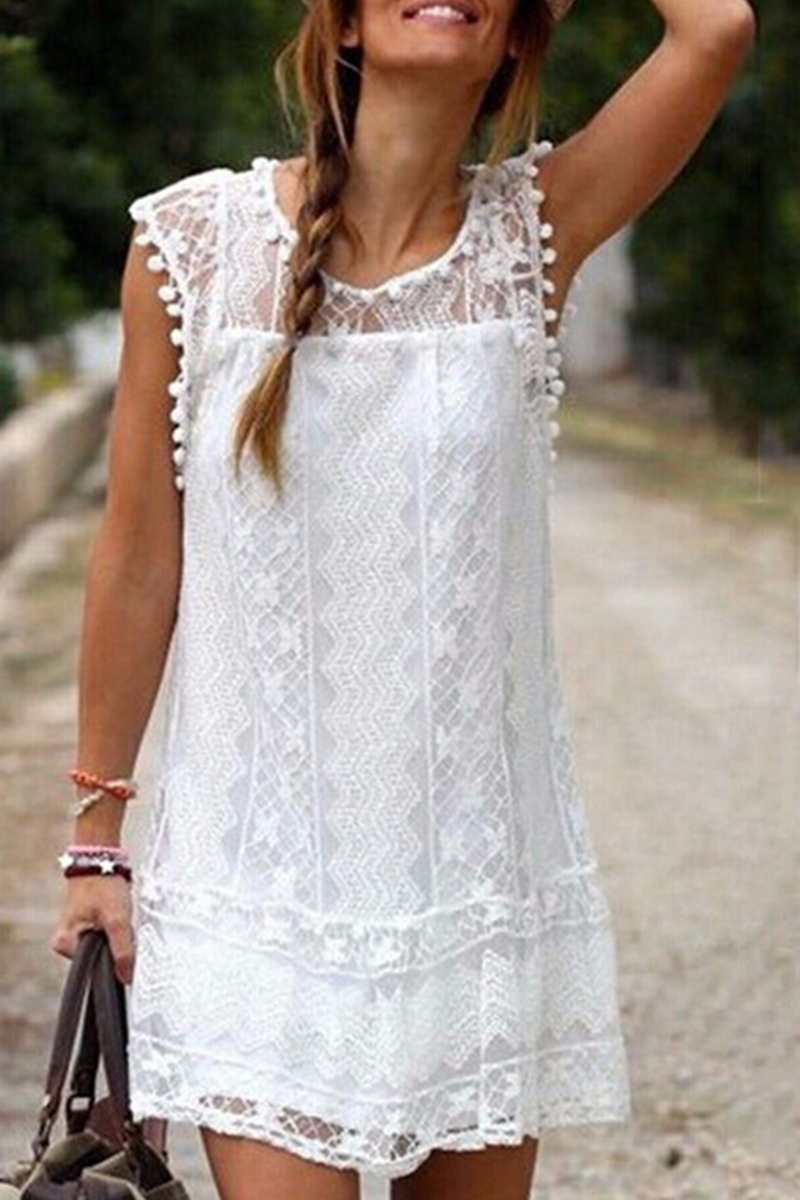 Solid Lace O Neck Straight Dresses Ins Street