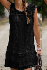 Solid Lace O Neck Straight Dresses Ins Street