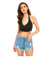 TITANIA NEPHRITE RHINESTONE FRINGE SIDE DENIM SHORT insstreet