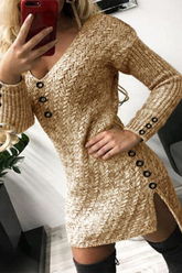 Print Split Joint V Neck Pencil Skirt Dresses Ins Street