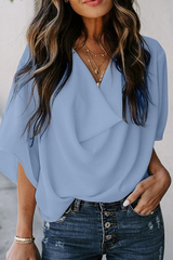 Solid Flounce V Neck T-Shirts Ins Street