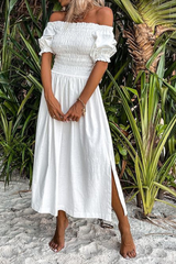 Solid Split Joint Off the Shoulder Waist Skirt Dresses Ins Street