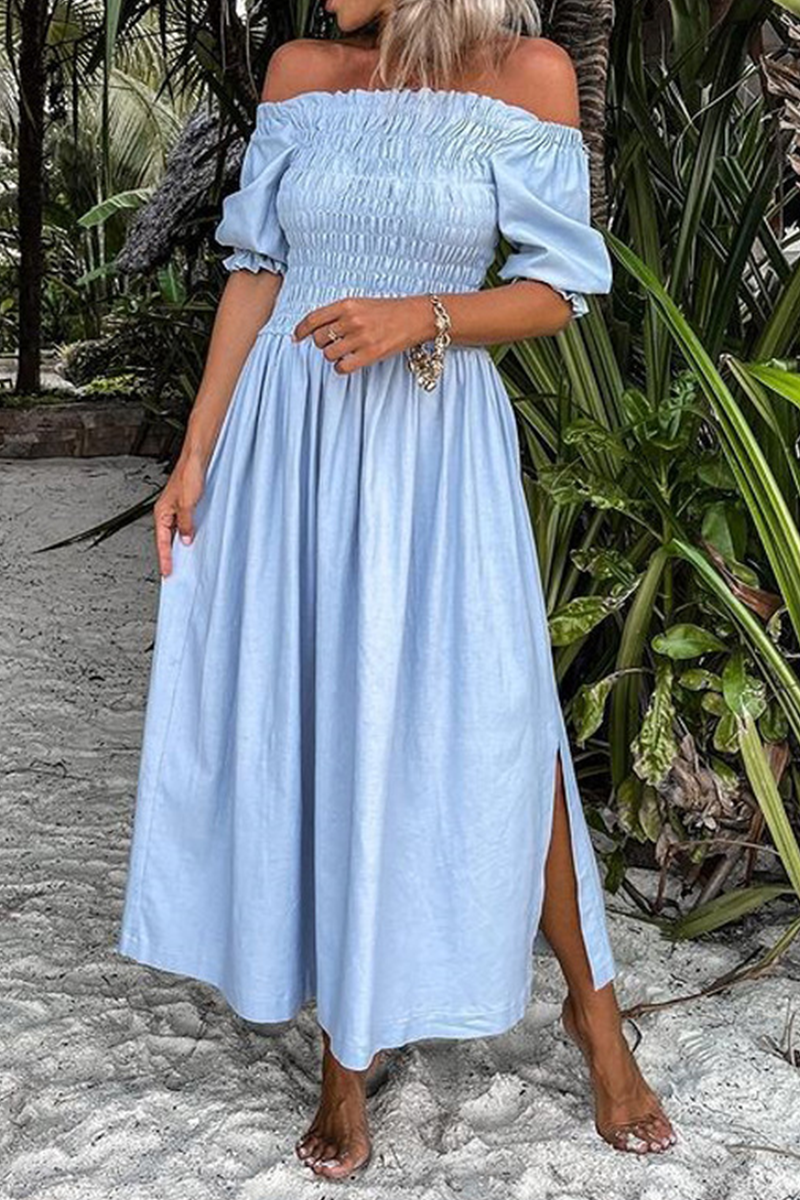 Solid Split Joint Off the Shoulder Waist Skirt Dresses Ins Street