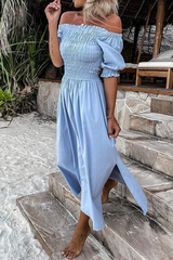 Solid Split Joint Off the Shoulder Waist Skirt Dresses Ins Street