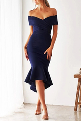 Solid Flounce Off the Shoulder Trumpet Mermaid Dresses(3 colors) Ins Street