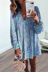 Print Split Joint V Neck Cake Skirt Dresses Ins Street