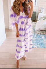 Print Split Joint V Neck Waist Skirt Dresses Ins Street