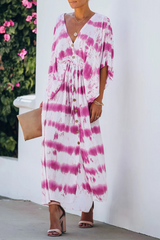 Print Split Joint V Neck Waist Skirt Dresses Ins Street