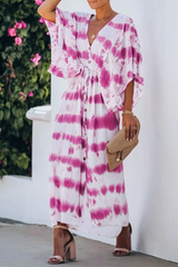 Print Split Joint V Neck Waist Skirt Dresses Ins Street