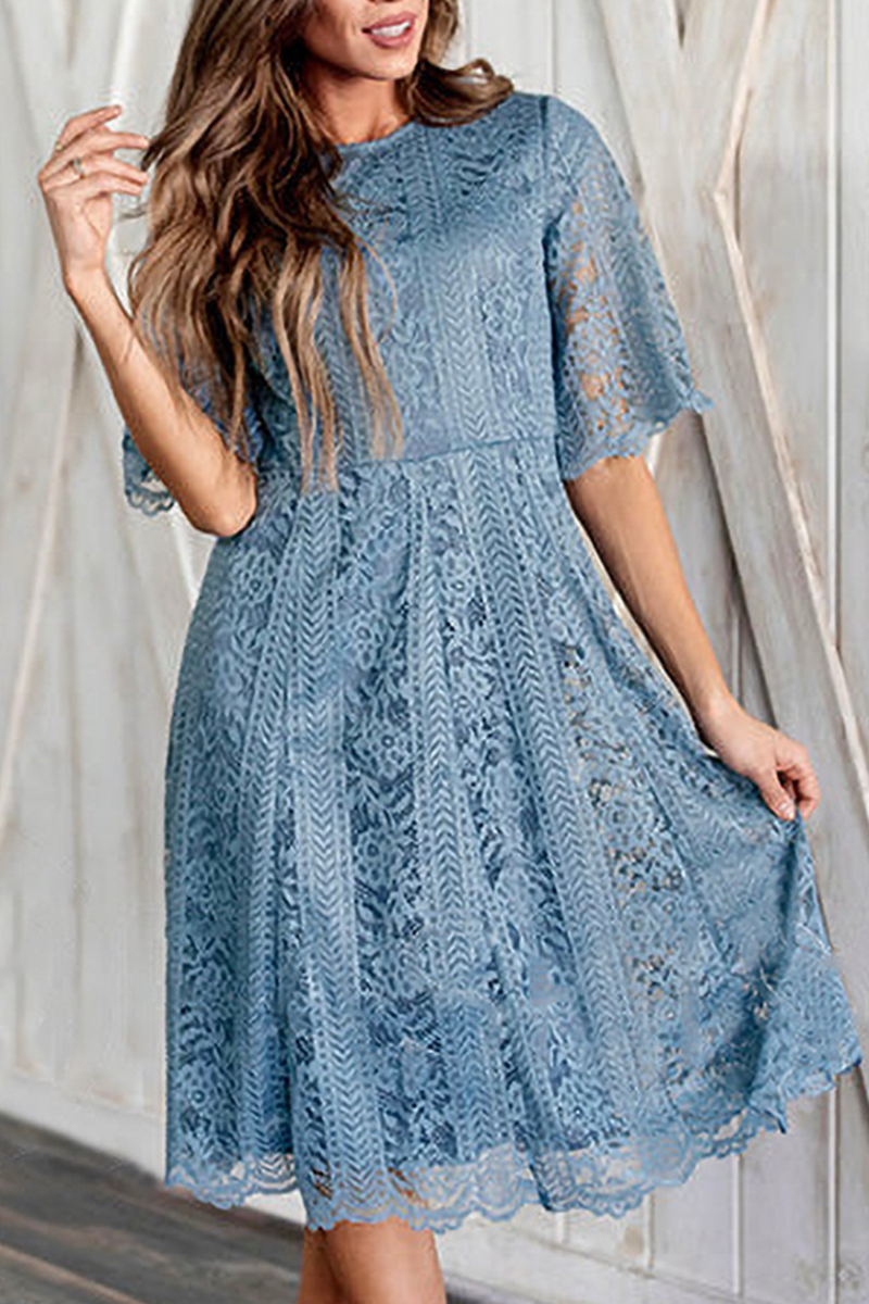 Solid Lace O Neck Cake Skirt Dresses(3 colors) Ins Street