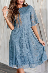 Solid Lace O Neck Cake Skirt Dresses(3 colors) Ins Street