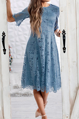 Solid Lace O Neck Cake Skirt Dresses(3 colors) Ins Street