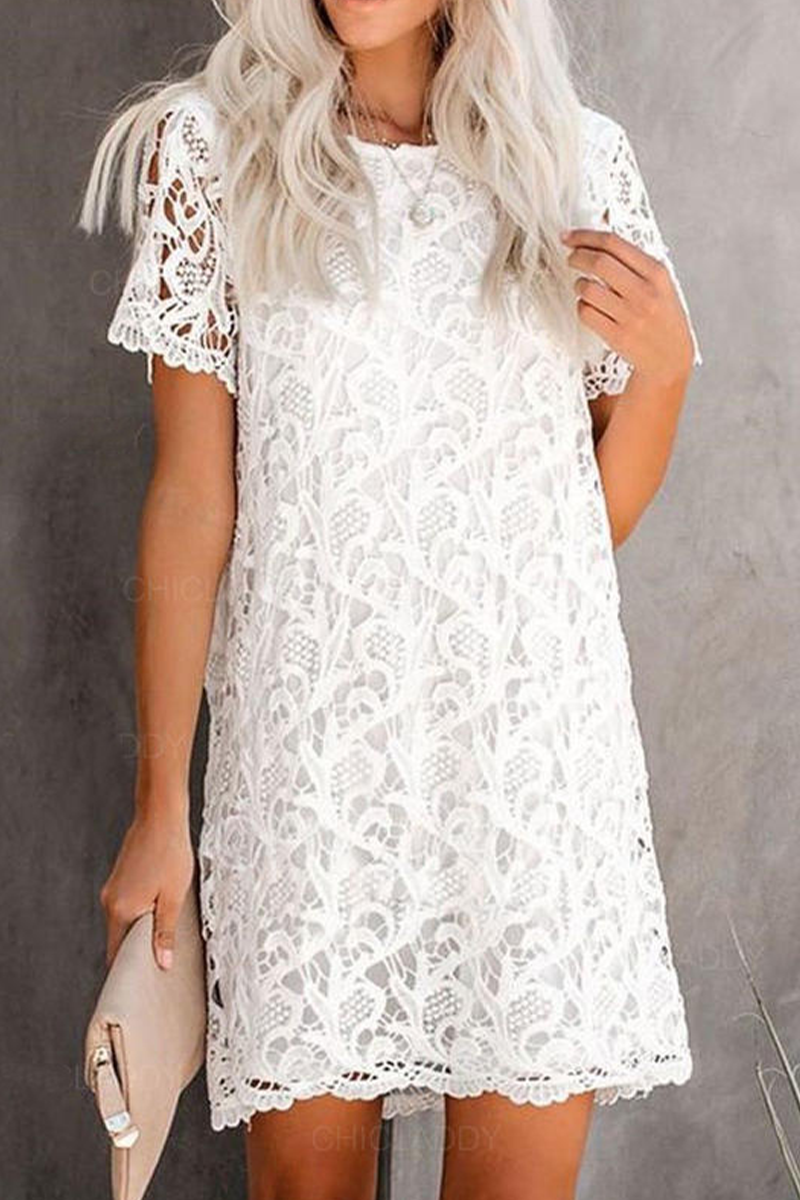 Solid Lace O Neck Straight Dresses Ins Street