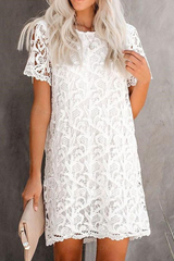 Solid Lace O Neck Straight Dresses Ins Street