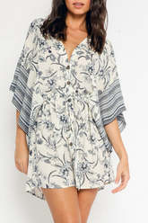 Print Split Joint V Neck Cake Skirt Dresses Ins Street