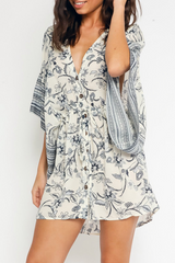 Print Split Joint V Neck Cake Skirt Dresses Ins Street