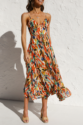 Print Split Joint Spaghetti Strap Cake Skirt Dresses Ins Street