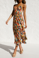 Print Split Joint Spaghetti Strap Cake Skirt Dresses Ins Street