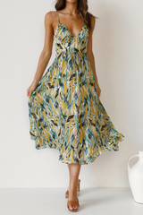 Print Split Joint Spaghetti Strap Cake Skirt Dresses Ins Street