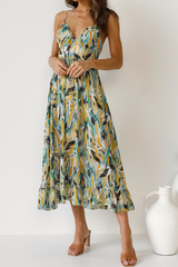 Print Split Joint Spaghetti Strap Cake Skirt Dresses Ins Street