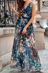 Print Slit V Neck Mesh Dress Dresses Ins Street