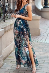 Print Slit V Neck Mesh Dress Dresses Ins Street