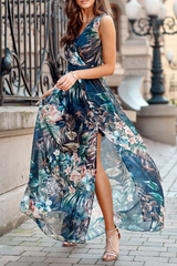 Print Slit V Neck Mesh Dress Dresses Ins Street