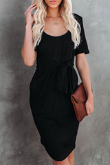 Solid Bandage U Neck Pencil Skirt Dresses(5 colors) Ins Street