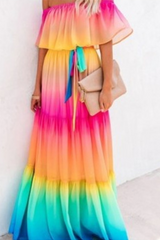 Gradual Change Flounce Off the Shoulder Cake Skirt Dresses(5 colors) Ins Street