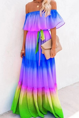 Gradual Change Flounce Off the Shoulder Cake Skirt Dresses(5 colors) Ins Street