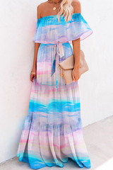 Gradual Change Flounce Off the Shoulder Cake Skirt Dresses(5 colors) Ins Street