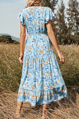 Print Split Joint V Neck Cake Skirt Dresses Ins Street