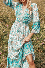 Print Split Joint V Neck Cake Skirt Dresses Ins Street