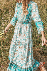 Print Split Joint V Neck Cake Skirt Dresses Ins Street