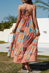 Print Split Joint Spaghetti Strap Cake Skirt Dresses Ins Street