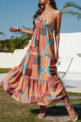 Print Split Joint Spaghetti Strap Cake Skirt Dresses Ins Street