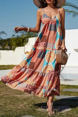 Print Split Joint Spaghetti Strap Cake Skirt Dresses Ins Street