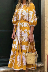 Print Split Joint O Neck Waist Skirt Dresses(4 colors) Ins Street