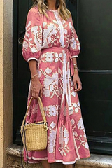 Print Split Joint O Neck Waist Skirt Dresses(4 colors) Ins Street