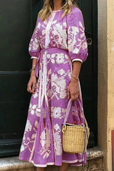 Print Split Joint O Neck Waist Skirt Dresses(4 colors) Ins Street