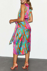 Print Split Joint V Neck Waist Skirt Dresses Ins Street