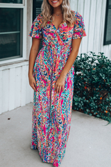 Print Split Joint V Neck Straight Dresses Ins Street