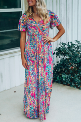 Print Split Joint V Neck Straight Dresses Ins Street