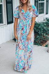 Print Split Joint V Neck Straight Dresses Ins Street