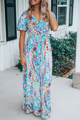 Print Split Joint V Neck Straight Dresses Ins Street
