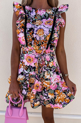 Print Flounce O Neck Cake Skirt Dresses Ins Street