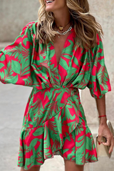 Print Split Joint V Neck Waist Skirt Dresses Ins Street