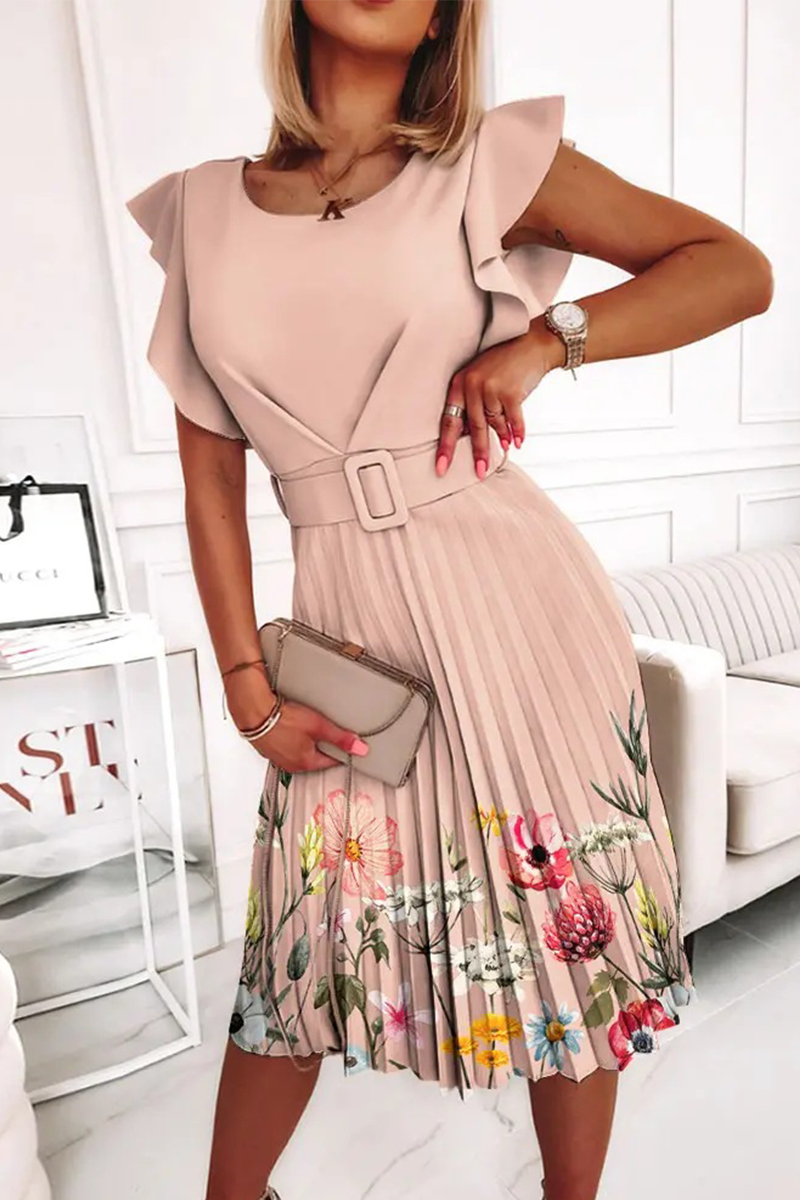 Print Flounce O Neck Cake Skirt Dresses(3 colors) Ins Street