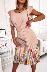 Print Flounce O Neck Cake Skirt Dresses(3 colors) Ins Street