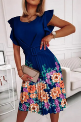 Print Flounce O Neck Cake Skirt Dresses(3 colors) Ins Street